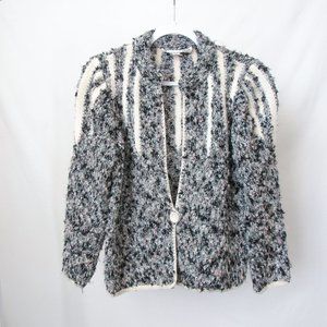 VINTAGE Chic Sophisticated Angora Knit Cardigan Sweater Textured Knit Jacket-M